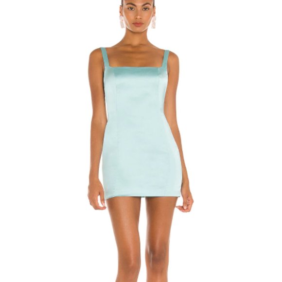 Gauge81 Dresses Gauge8 Ice Blue Square Neck Junin Mini Dress Satin